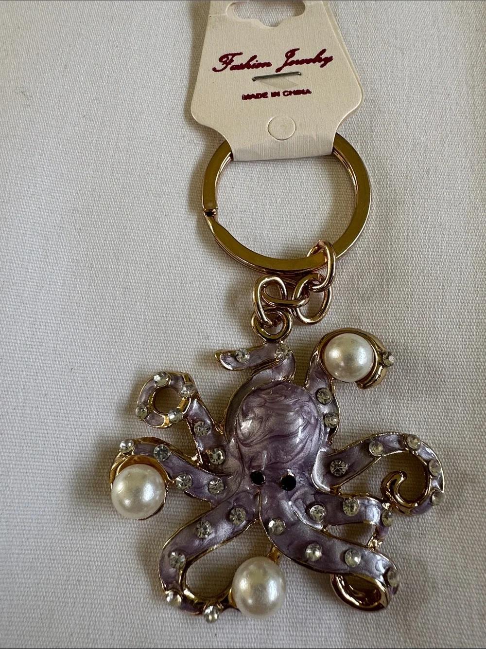 Lavender Octopus Keychain Purse Jewelry with Pearl & Crystal Accents